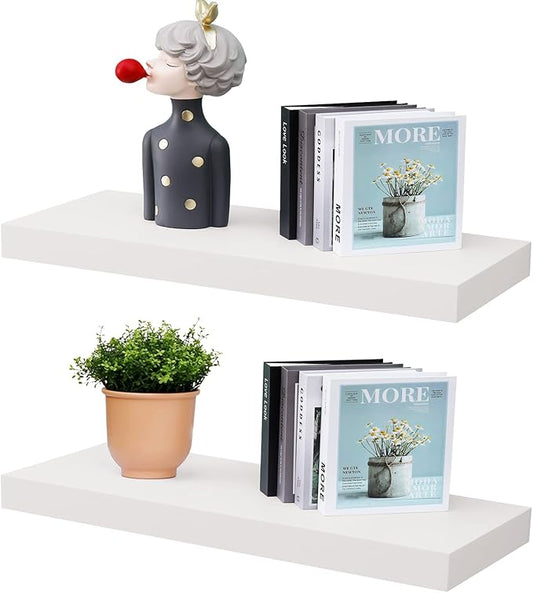 WELLAND Set of 2 Floating Shelves Wall Mounted Shelf, for Home Decor with 8" Deep (White, 24 inch)