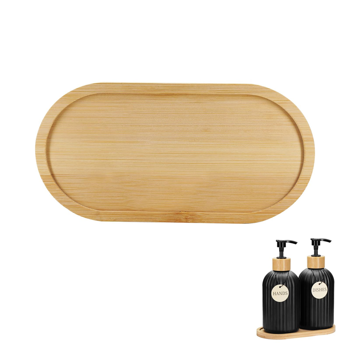 1Pc Bamboo soap Dispenser Tray, Bathroom Countertop Tray Kitchen - Image 1