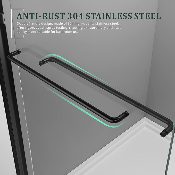 Glass Shower Door,Matte Black 56-60 inch W x 72 inch H Semi-Frameless Sliding Door,Bypass Bathroom Door with 1/4'' Clear Tempered Glass Panel,Stainless Steel Hardware Double Handles Framed
