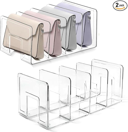 2 Pcs Acrylic Clear Purse Storage Organizers, 4 Sections Dividers in Bedroom Office (bright)
