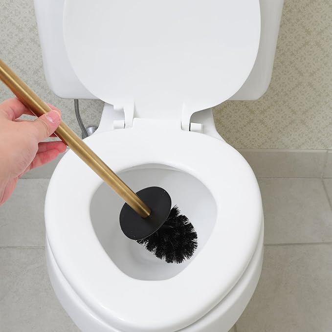 Toilet Brush and Holder Set 3pcs 304 Stainless Steel Brushed Gold Finish Bathroom Toilet Bowl Scrub Brush with Stand for Home Cleaning