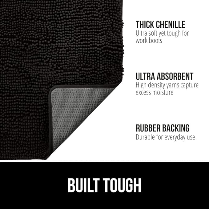 GORILLA GRIP SoakSTOPPER Dog Door Mat, 30x20 Machine Washable Rug Absorbent Doormat Captures Moisture Mud Dirt, Quick Dry Soft Chenille Entryway Rugs Indoor Entrance Mats for Dog Paws, Black