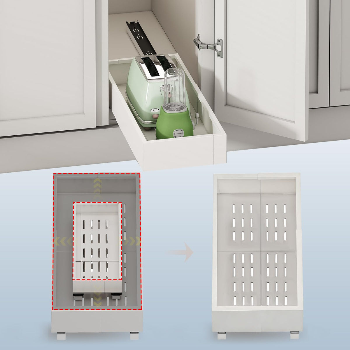 Pull out Cabinet Organizer,7"-11"W,17"-24"D,Expandable,Adhesive - Image 1