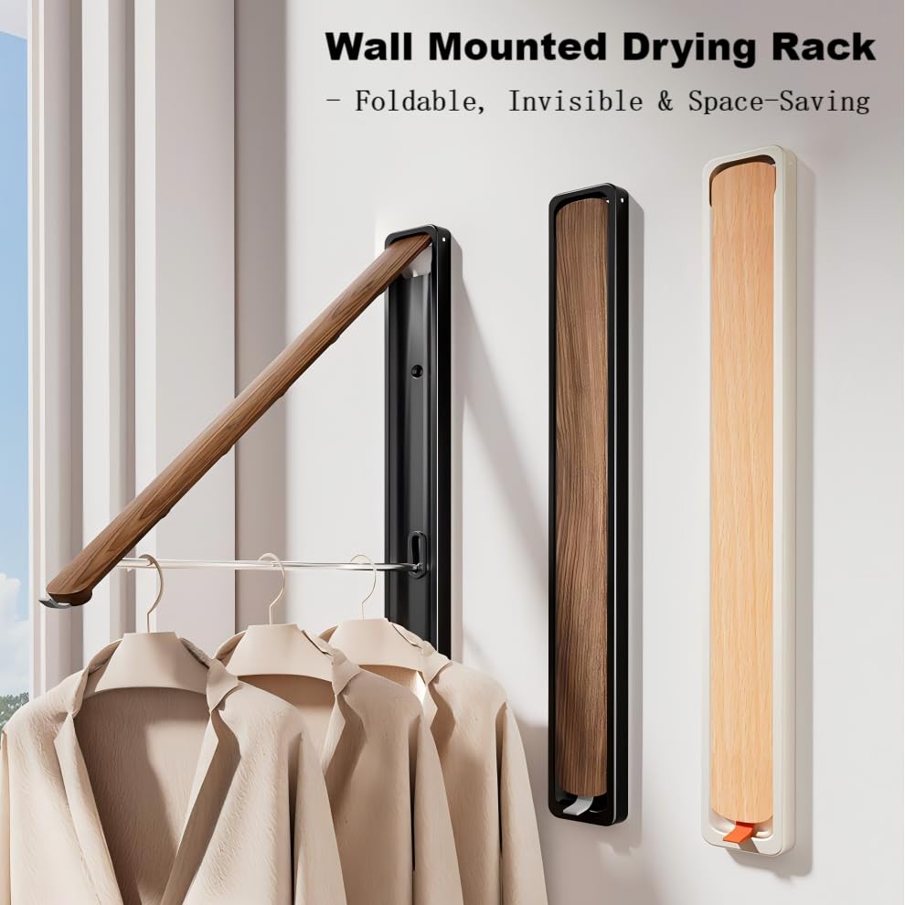 Wall-Mounted Retractable Clothes Drying Rack(Walnut, 2 Pack) - Image 4