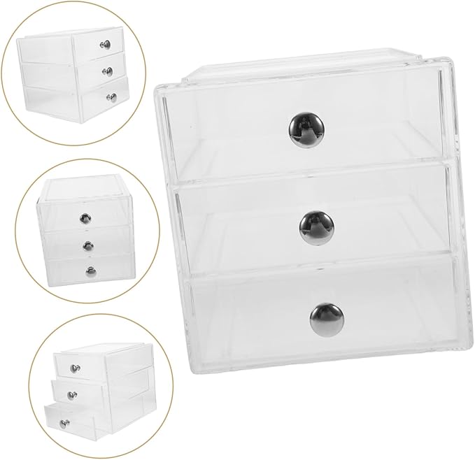 Three-layer Drawer Storage Box Makeup Organizer Desk Top Organizer Lids Included