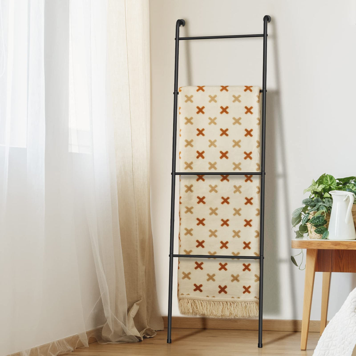 ABQ Black Blanket Ladder Towel Rack for Pool - Image 1