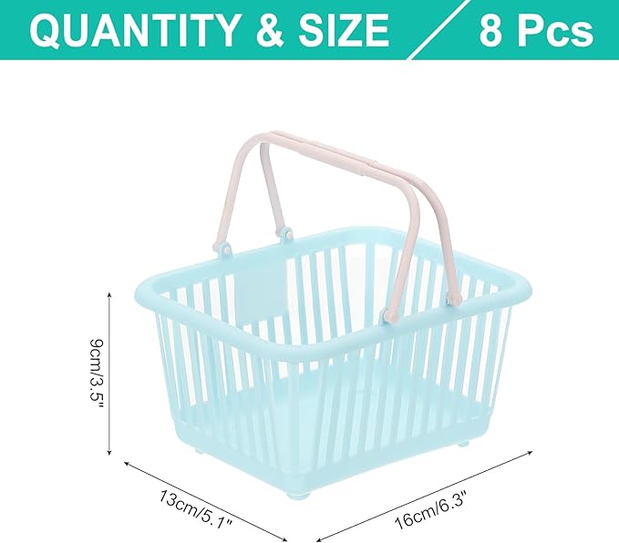 PATIKIL 8PCS Small Plastic Basket,Mini Storage Basket Grocery Tiny Shopping Baskets with Handle Organizer Filtered Water for Organizing Toys Fruits Veggies Snacks, Blue