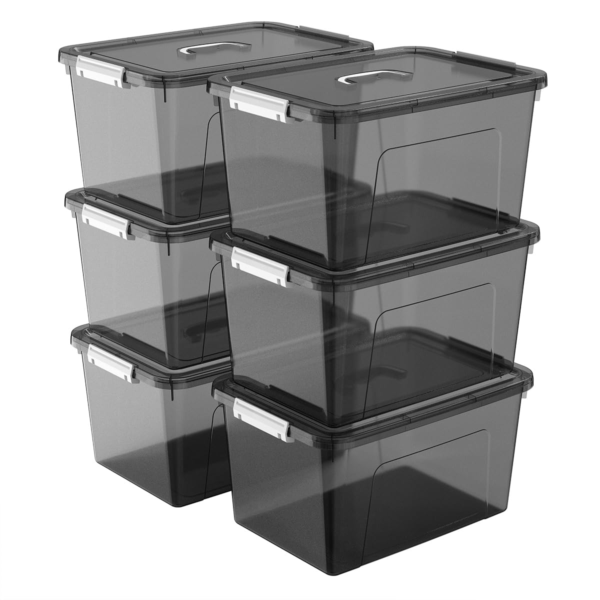 19 Quart Stackable Plastic Storage Bins with Lids, 6 Pack Clear - Image 1