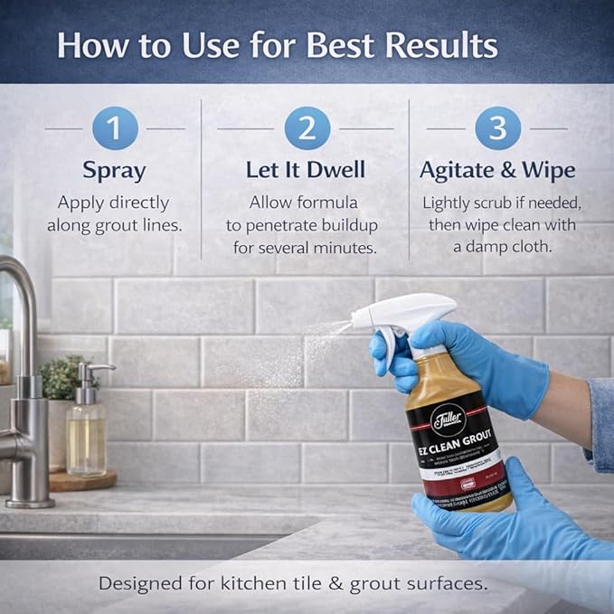 Fuller EZ Clean Grout Cleaner – Professional Strength Tile & Grout Cleaner Spray, Extra Heavy Duty Deep Cleaning Formula, No Mixing Needed, Removes Dirt & Stains, 32 fl. Oz (Refill Bottle)