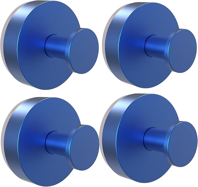 Vacuum Suction Cup Hooks for Shower 4 Pack, Heavy Duty Aluminum Alloy Towel Hooks for Bathroom Kitchen Glass Tile Mirror Wall No Drill Removable Robe Loofah Coat Suction Hooks Hanging-Blue