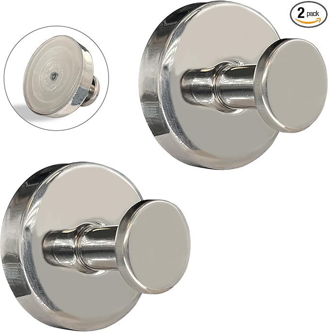 Suction Cup Hooks for Shower - 2 Pack, Chrome - Stainless Steel, Strong Suction, No Drill, Removable Hanger, Tile Bathroom Kitchen Wall, Glass Door, Mirror Hook Hanging Robe, Towel Holder