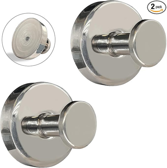 Suction Cup Hooks for Shower - 2 Pack, Chrome - Stainless Steel, Strong Suction, No Drill, Removable Hanger, Tile Bathroom Kitchen Wall, Glass Door, Mirror Hook Hanging Robe, Towel Holder