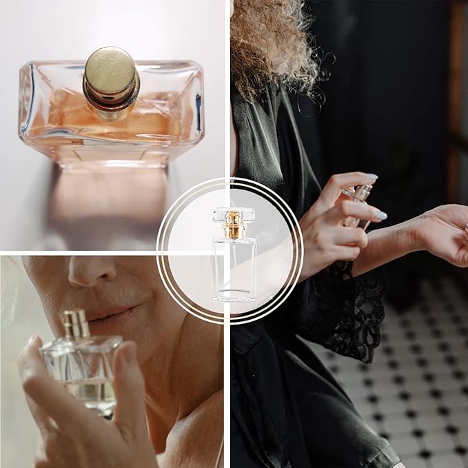 Empty Perfume Bottle Refillable 8PCS 50ml Glass Clear Travel Spray Atomizer Bottle Container Perfume Fine Mist Spray Bottle Pump Dispenser for Essential Oil Liquid (Square 50ml-8PCS)