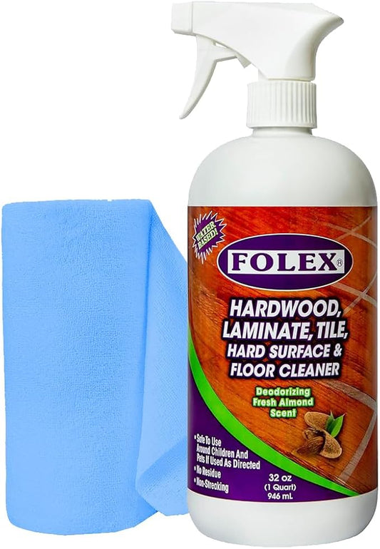 FOLEX Hardwood, Laminate, Tile, Hard Surface & Floor Cleaner with Reusable Cleaning Cloth, Fresh Almond Scent, Residue and Streak Free - 1 Pack