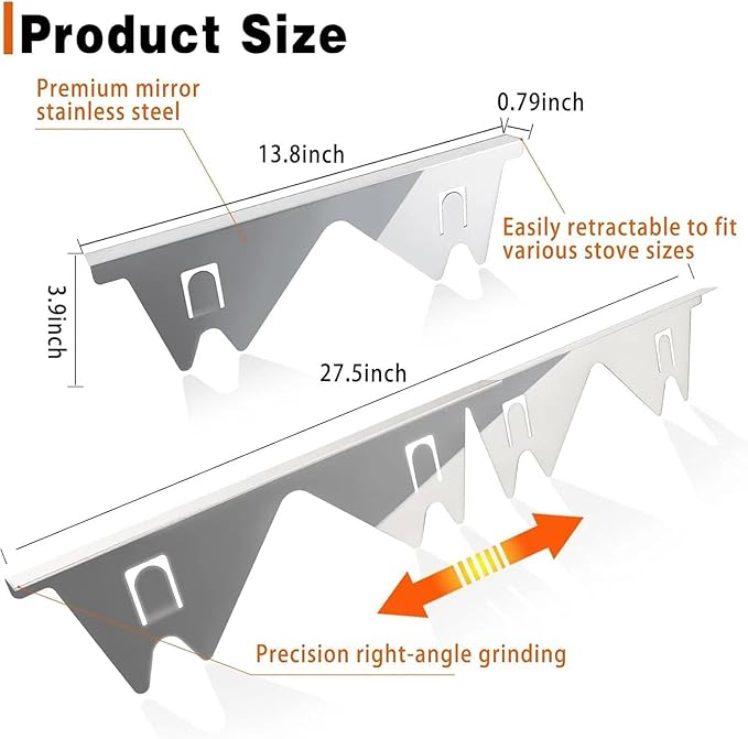 2Pcs Stainless Steel Stove Gap Fillers, Adjustable Kitchen Stove Counter Gap Cover Range Trim Kit for Kitchen Countertop