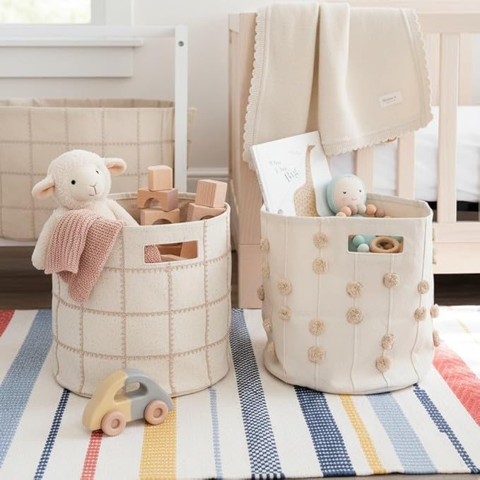MakeMake Organics Storage Bins for Kids Nursery Bin Organizer (13"x12") Laundry Basket for Closet, Decorative Floor Storage Basket Canvas Fabric Storage Basket (Mesh - Pecan)