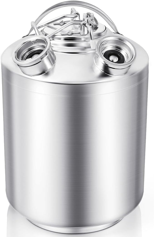 2.5 Gallon Beer Line Cleaner Keg, Keg Cleaning Kit with 2 D Spears for D Coupler, 304 Stainless Steel Kegerator Line Cleaning Kit, Keg Line Cleaning Kit with Handle Used for Beer Line Cleaning
