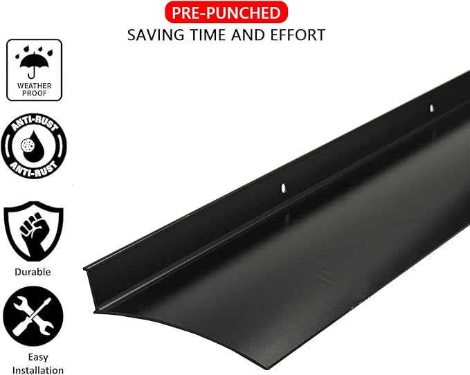 Heavy-Duty 5.12" W 55.1" L Door Rain Drip Guard Overhead,Aluminum Drip Cap for Exterior Doors Window Top,Rain Drip Edge Flashing,Water Deflector,Rain Diverter,Anodized Black 1PCS