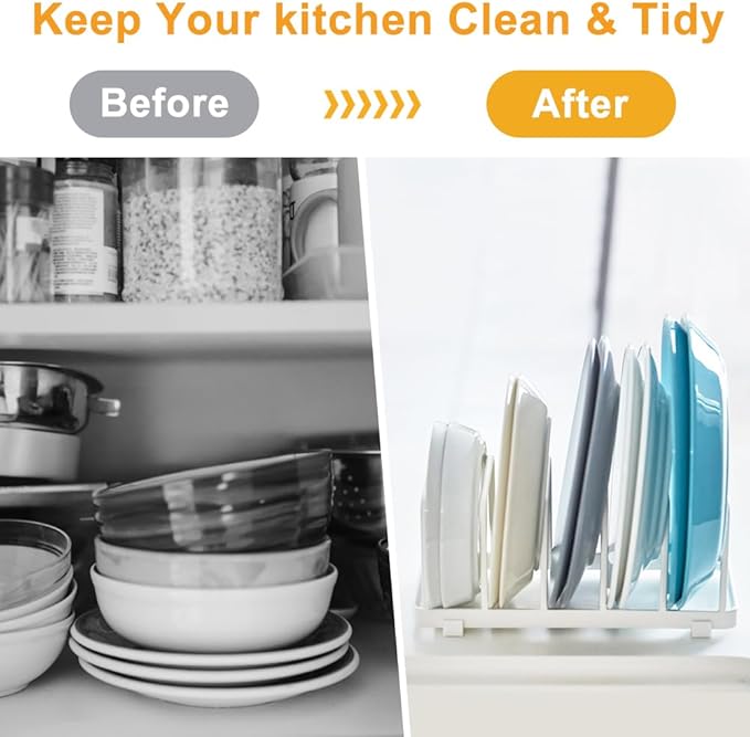 2 Pack Metal Dish Plate Storage Rack Kitchen Storage Cabinet Organizer Pot Lid Holder Multifunctional Dying Display Rack for Pad Pans Pots, Bakeware, Trays, Cutting Boards (White)