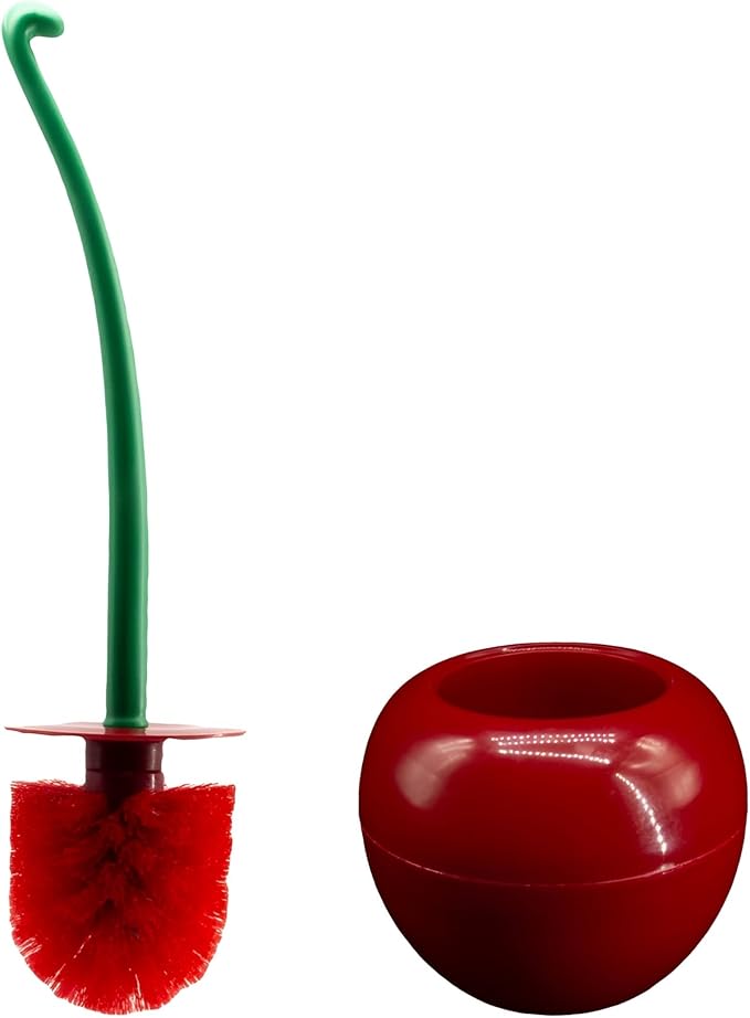 Cherry Toilet Brush Set, Cute Standing Toilet Bowl Brush and Holder Long Handle, Pack of 2, Red