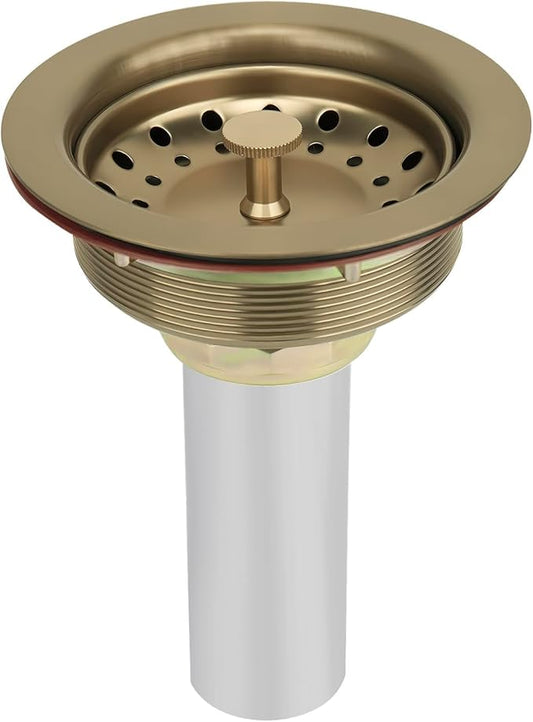 Uni-Green Champagne Bronze Kitchen Sink Drain for Standard 3-1/2 inch Drain - Fit 1-1/2 inch Pipe - Kitchen Sink Drain Strainer Stainless Steel Basket with Knob - Rubber Stopper Bottom