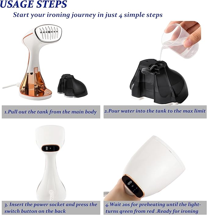 Handheld Clothing Steamer, 1430W High-Power 320ml Large Capacity Clothing Wrinkle Remover, 20s Fast Preheating Multifunctional Iron with A Maximum Steam Flow Rate of 0.74oz/min (White)