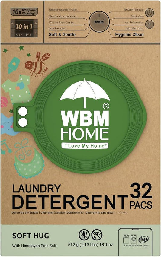 WBM Baby Care Laundry Detergent Pods, 32 Count | Laundry Pods Specially Designed For Clothes | Soft Hug Fragrance With 10x Ultra Power Cleaning
