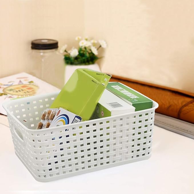 6-Pack White Plastic Small Storage Baskets, 10" x 7.7" x 4"
