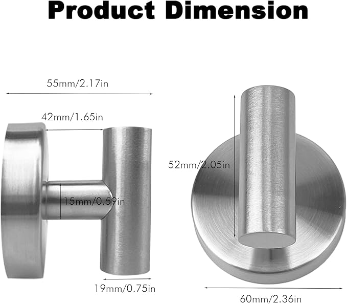 Suction Cup Shower Towel Hooks, Wall Mount Robe Holder, Heavy Duty No Drill Wall SUS304 Waterproof Stainless Steel Hooks for Bedroom, Bathroom, Kitchen, Hotel and Office (2*Brushed Nickel)