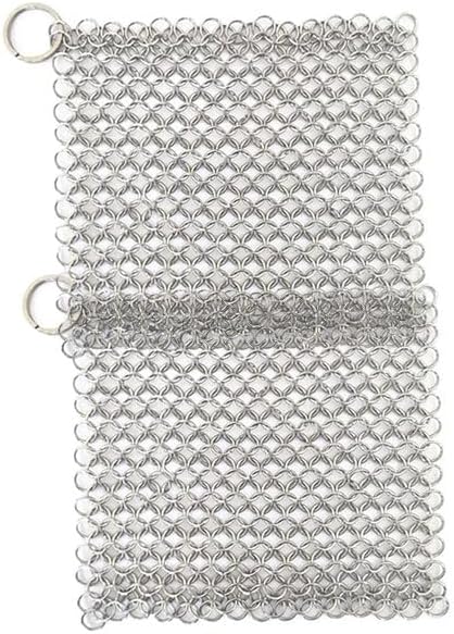 6 * 6in/15.2 * 15.2cm Square Cast Iron Scrubber, 316 Stainless Steel Scrubber Steel Wool Scrubber, Chain Mail Scrubber Cast Iron for Cleaning Dishes, Stock Pots, Cast Iron Skillets