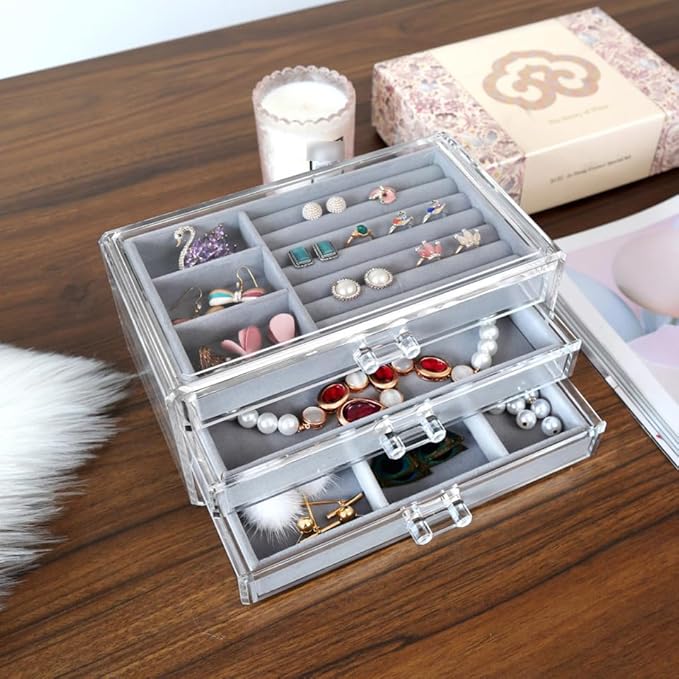 FRCOLOR Professional Makeup Organizer Box Acrylic Jewelry Storage Rack Makeup Case