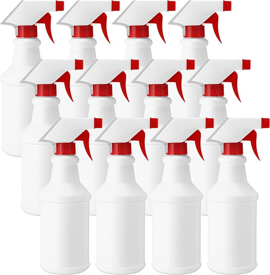 Eccliy 12 Pcs 16 Oz Plastic Spray Bottle, Adjustable Empty Reusable Sprayer for Cleaning, Planting, Water, Bathroom and Kitchen, BBQ, Commercial and Residential(Red,New)