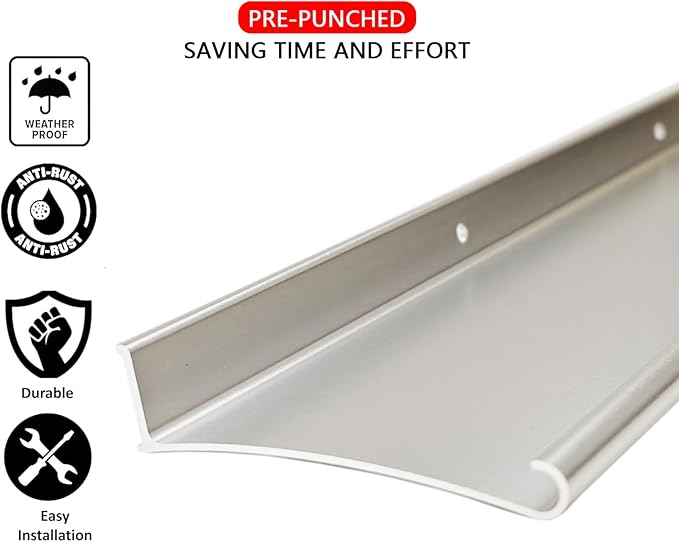 Heavy-Duty 5.12" W 55.1" L Door Rain Drip Guard Overhead,Aluminum Drip Cap for Exterior Doors Window Top,Rain Drip Edge Flashing,Water Deflector,Rain Diverter,Anodized Silver 2PCS