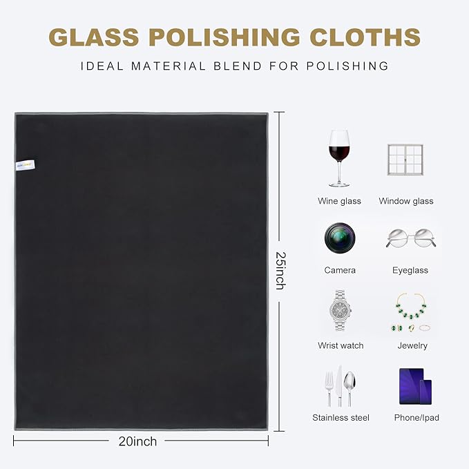 SINLAND Microfiber Glass Polishing Cloths Large Size Thick Lintless Drying Towels for Wine Glasses Stemware Dishes Stainless Appliances 20 Inch X 25 Inch Pack of 4 Black