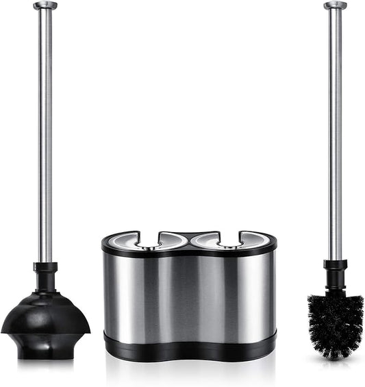 ToiletTree Products Modern Deluxe Freestanding Toilet Brush and Plunger Combo (Stainless Steel, Brush and Plunger Combo Set 4.5” x 9.75” x 18.5")