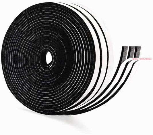 Black Foam Weather Stripping 1/4 Inch W x 1/8 Inch T,Single Sided Foam Tape for Door and Window，AC Seal,High Density Foam Insulation Strip,Soundproof and Closed Cell Weatherstrip 3 Roll(Total 50 Feet)
