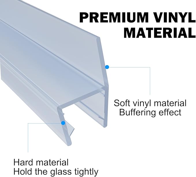 2pcs Shower Door Side Seal Strips, 80” Long H-Type Pivot Glass Door Side Seal, Stop Shower Leaks, Suitable for 3/8" Glass