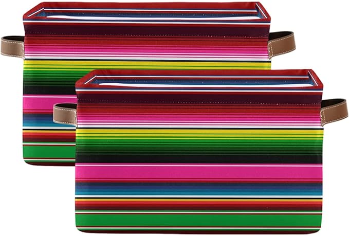 xigua Storage Basket Mexican Serape Blanket Stripes Colorful Storage Bin with Handle, Large Storage Cube Collapsible for Shelves Closet Bedroom Living Room 1PC