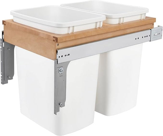 Rev-A-Shelf Top Mount Double Pullout Under Cabinet 35 Quart Kitchen Trash Cans with 150 Pound Rated Full-Extension Slides, 4WCTM-18DM2