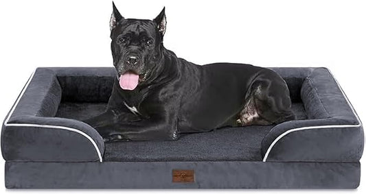 Comfort Expression Orthopedic Dog Bed for Extra Large Dogs 53x42 Inch, Waterproof Egg Crate Foam XXL Pet Bed with Removable Bolsters, Dog Couch with Washable Cover & Non-Slip Bottom, Dark Grey