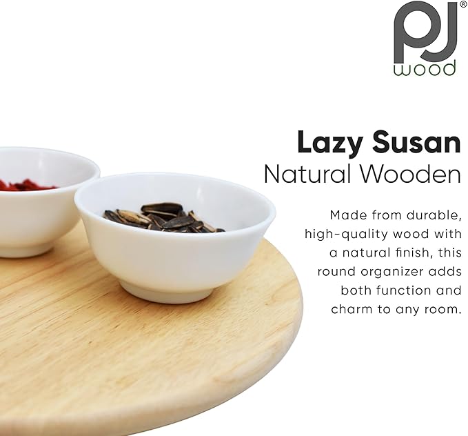 PJ Wood Lazy Susan Wooden Turntable Organizer for Kitchen Pantry Cabinet Storage Rack Tray 15.3 Inch, Natural – Rotating Countertop Board
