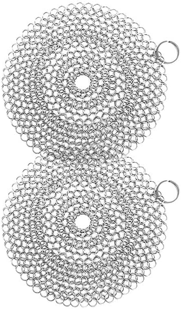 6in/15.2cm Round Cast Iron Scrubber, 316 Stainless Steel Scrubber Steel Wool Scrubber, Chain Mail Scrubber Cast Iron for Cleaning Dishes, Stock Pots, Cast Iron Skillets