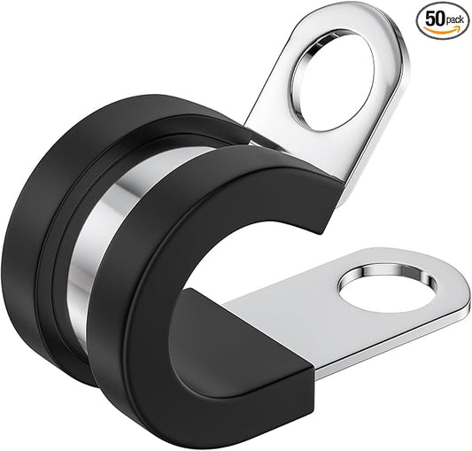 50 PCS 1/4 Inch Cable Clamps, 304 Stainless Steel Cable Clamps, Insulated Clamp, Hose Clamp, Pipe Clamp, Sturdy Clamp, and Wire Clamp by RTHIEAI