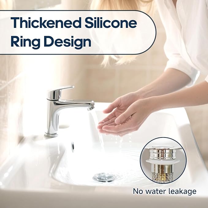 Pop Up Sink Drain Strainer, Bathroom Sink Drain Stopper with Removable Stainless Steel Drain Hair Catcher Basket, Universal Bathroom Sink Stopper Replacement, Drain Plug Filter (4PCS)