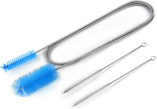 Flexible Long Drain Brush, Double Elastic Ended Nylon Cleaner Hose Tube Pipe Brush 67 inch Stainless Steel and 2 Pcs of 8 inch Straw Cleaning Brush (Blue)