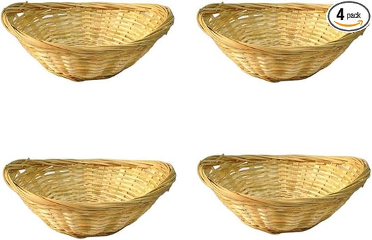 4 Pcs 8.8"x6.7"x2.5" Bamboo Basket Tray Oval Display Bamboo Handmade Basket for Kitchen Organization Stackable Storage