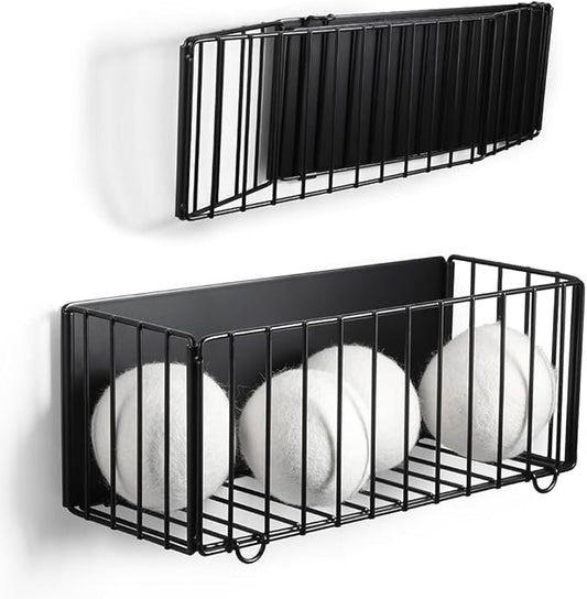 Picowe Large Dryer Ball Organizer Magnetic Storage Bin, Foldable Magnetic Dryer Ball Holder for Laundry Room Organization and Storage to Hold 4-6 Dryer Balls, Without Balls（Black,M）
