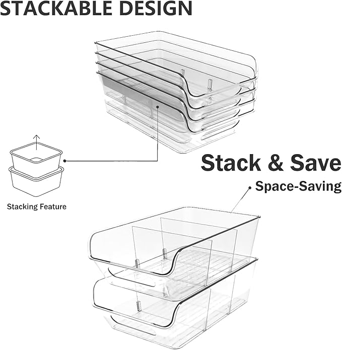 2 Pack Pantry Organizers,Clear Plastic Containers with 2 Dividers for Kitchen,Fridge,Drawer Organization and Storage,Acrylic organizer Bins for Tea Bag,Spice Packet,Snack
