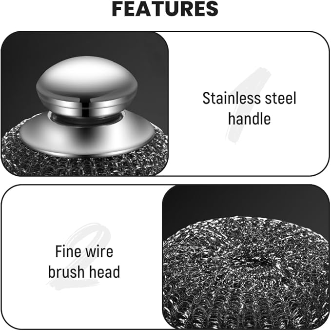 Steel Wool Scrubber, 2026 New Stainless Steel Scrubber with Handle, Kitchen Cleaning Tools for Cleaning Dishes, Iron Pots, Stoves, Wash Sink (8pcs)