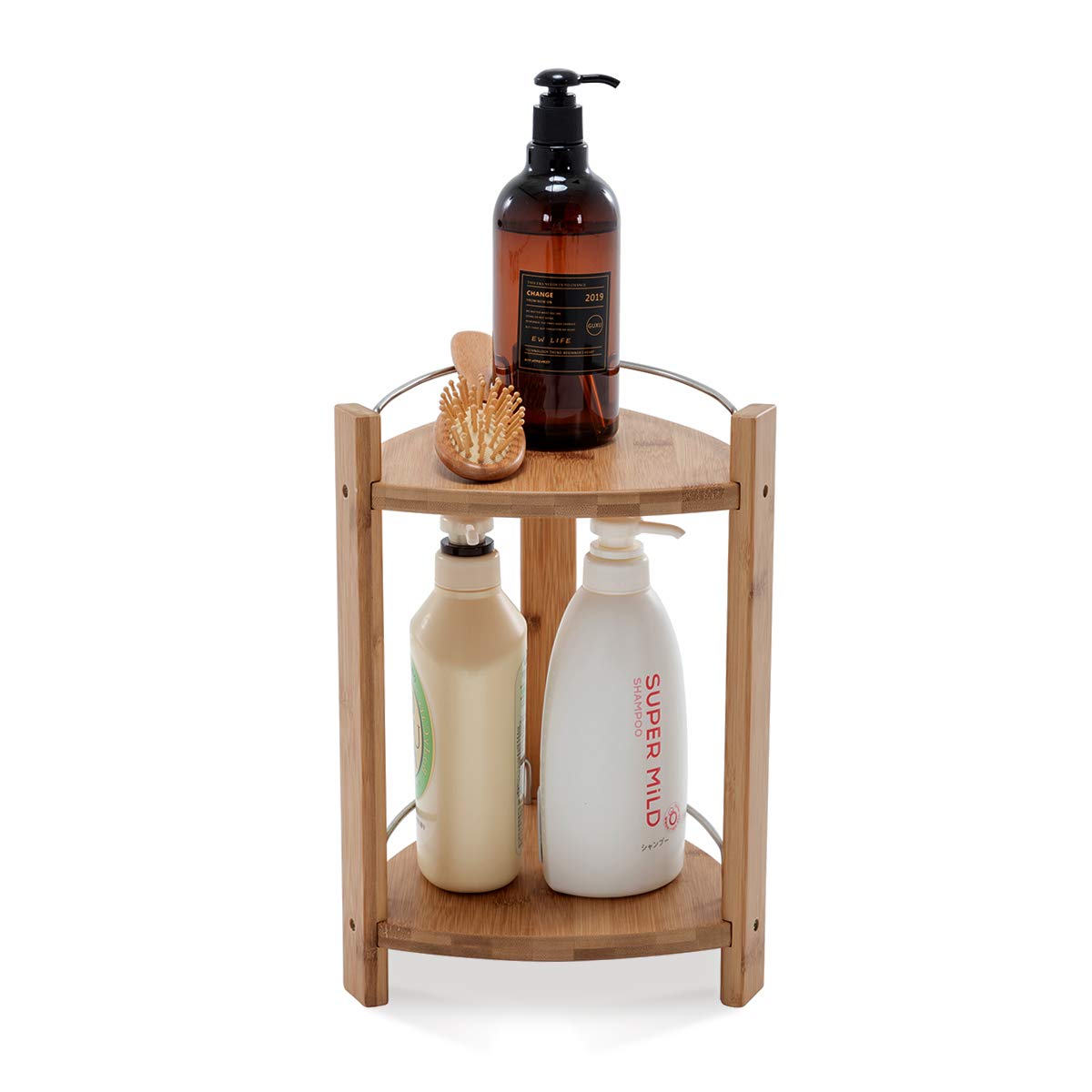 GOBAM Bamboo Shower Corner Caddy, Medium - 2 Tier Bathroom - Image 1